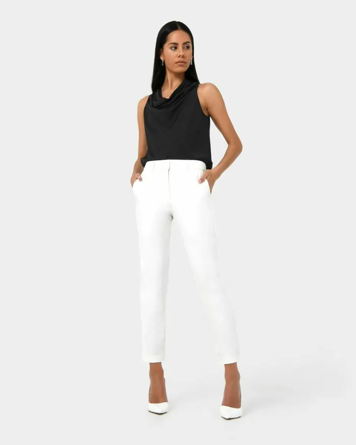 Forcast Safira Highwaist Trousers Birchivorynavygreyblack Women HighWaisted Pants