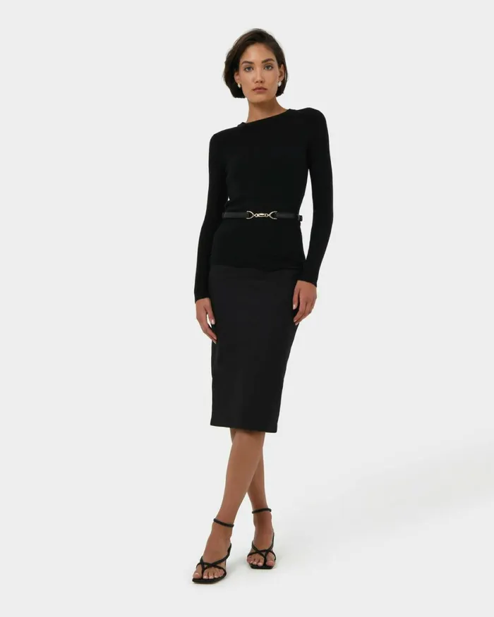 Forcast Safira Midi Pencil Skirt Navyblack Women Midi and Maxi Skirts