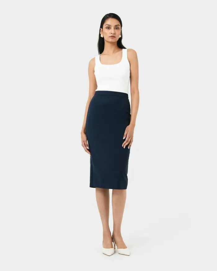 Forcast Safira Midi Pencil Skirt Navyblack Women Midi and Maxi Skirts