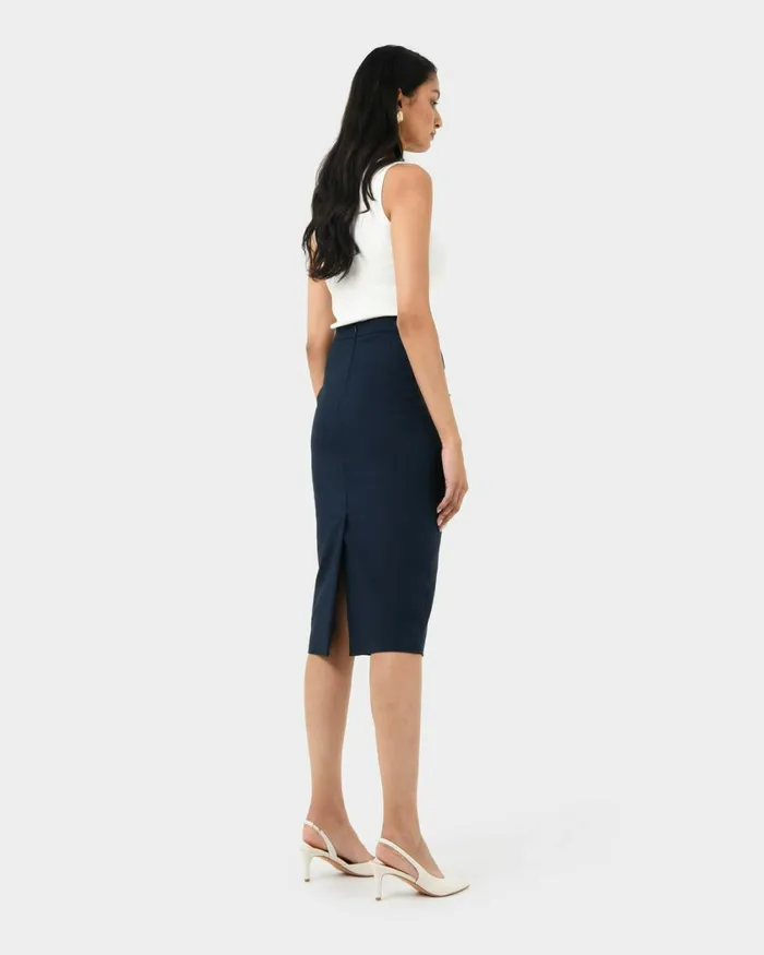 Forcast Safira Midi Pencil Skirt Navyblack Women Midi and Maxi Skirts