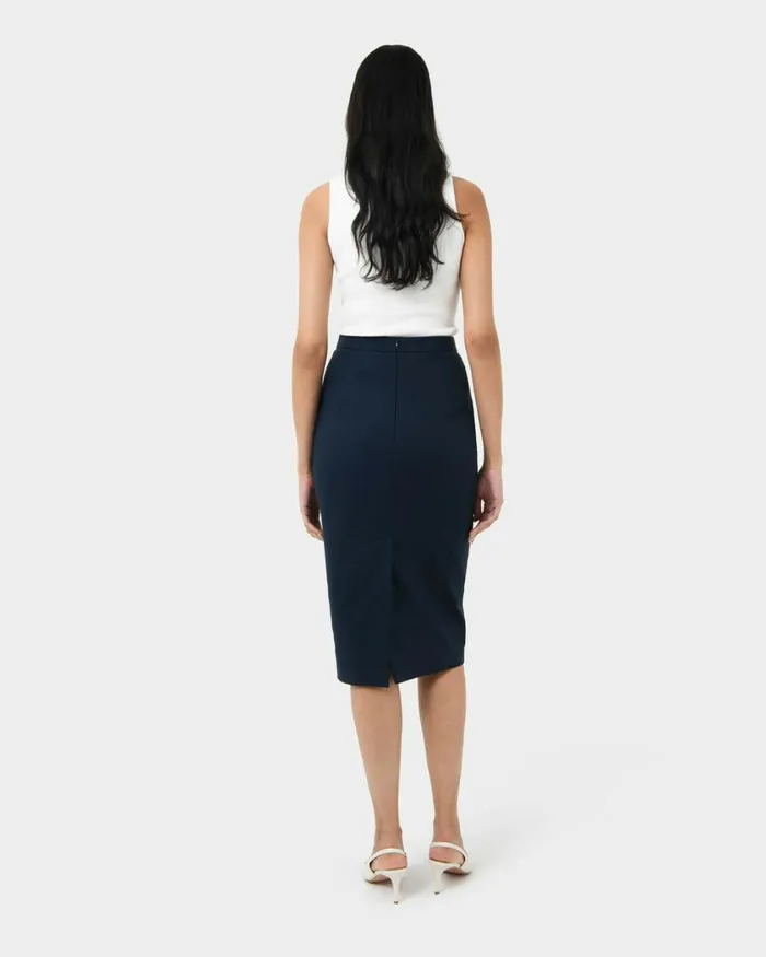 Forcast Safira Midi Pencil Skirt Navyblack Women Midi and Maxi Skirts