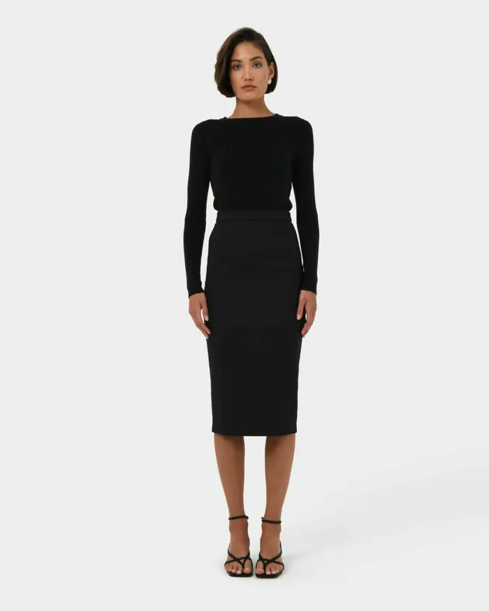Forcast Safira Midi Pencil Skirt Navyblack Women Midi and Maxi Skirts