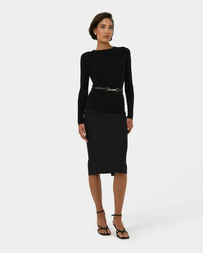 Forcast Safira Midi Pencil Skirt Navyblack Women Midi and Maxi Skirts
