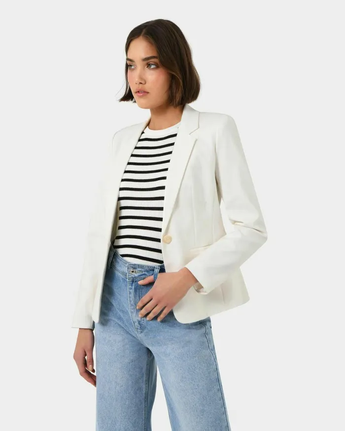 Forcast Safira Suit Jacket Birchivorynavygreyblack Women Jackets and Blazers