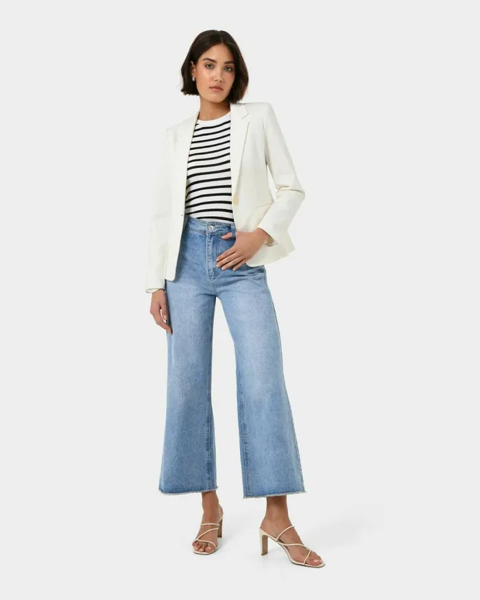 Forcast Safira Suit Jacket Birchivorynavygreyblack Women Jackets and Blazers