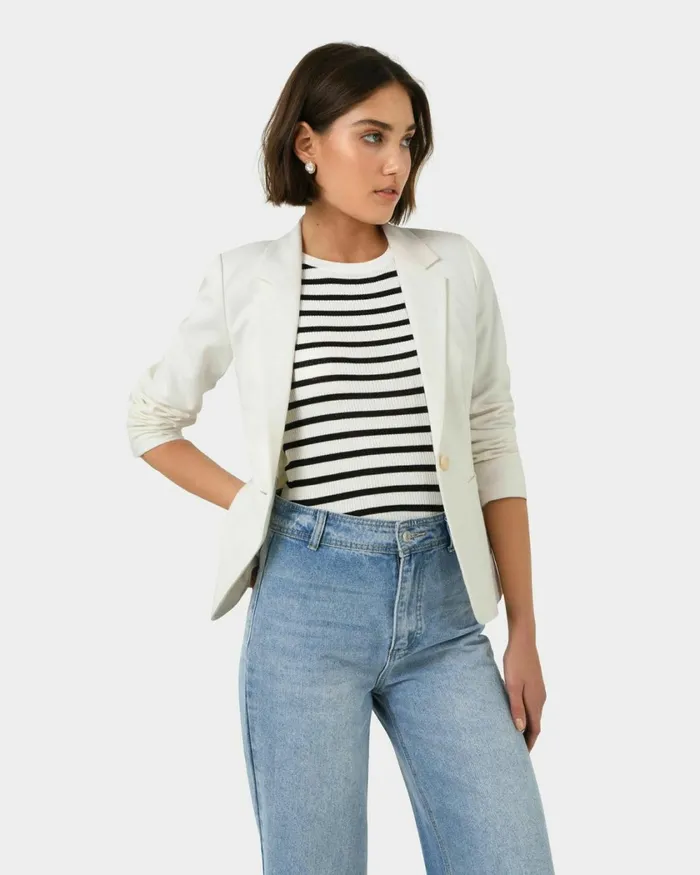 Forcast Safira Suit Jacket Birchivorynavygreyblack Women Jackets and Blazers