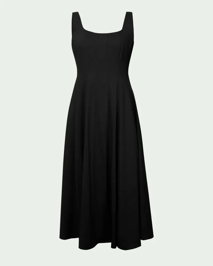 Forcast Saira 2 Linen Aline Dress Black Women Midi Dresses