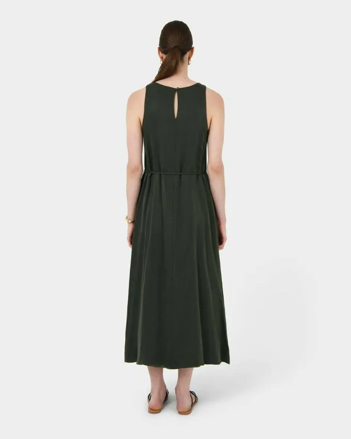 Forcast Sally Cupro Dress Dark Olive Women Midi Dresses
