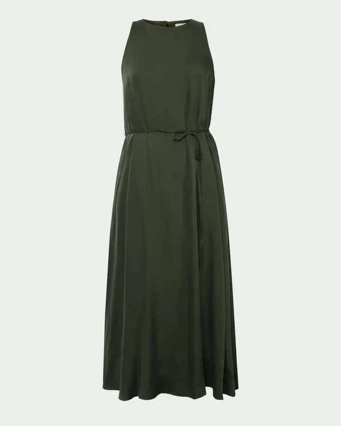 Forcast Sally Cupro Dress Dark Olive Women Midi Dresses