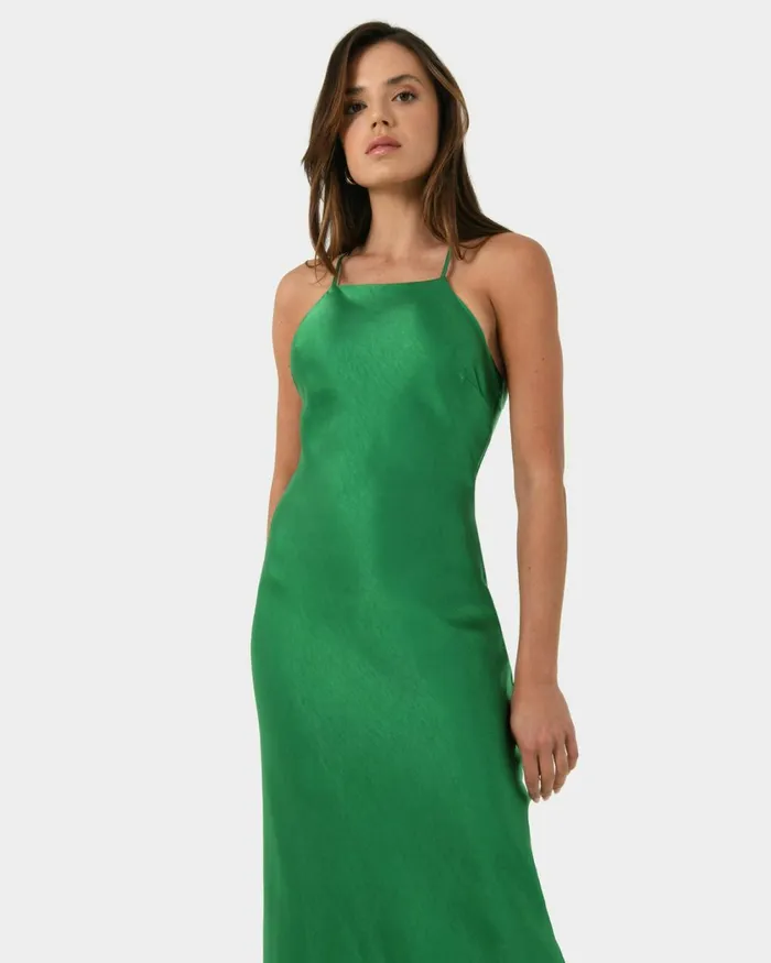 Forcast Samaya Satin Midi Dress Hot Pinkgreen Women Midi Dresses