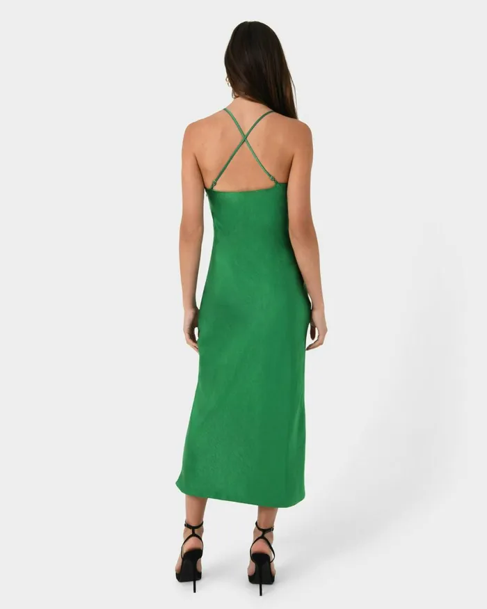 Forcast Samaya Satin Midi Dress Hot Pinkgreen Women Midi Dresses