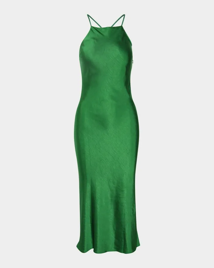 Forcast Samaya Satin Midi Dress Hot Pinkgreen Women Midi Dresses