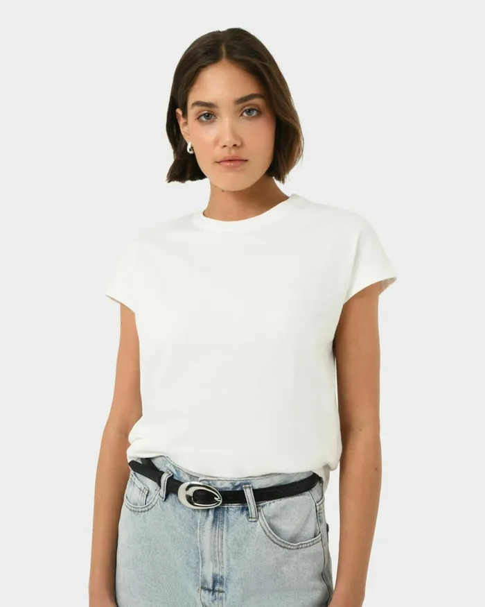 Forcast Sara Cotton Tee Tanivorymintblack Women TShirts and Tops