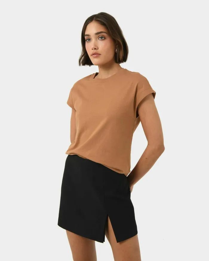 Forcast Sara Cotton Tee Tanivorymintblack Women TShirts and Tops