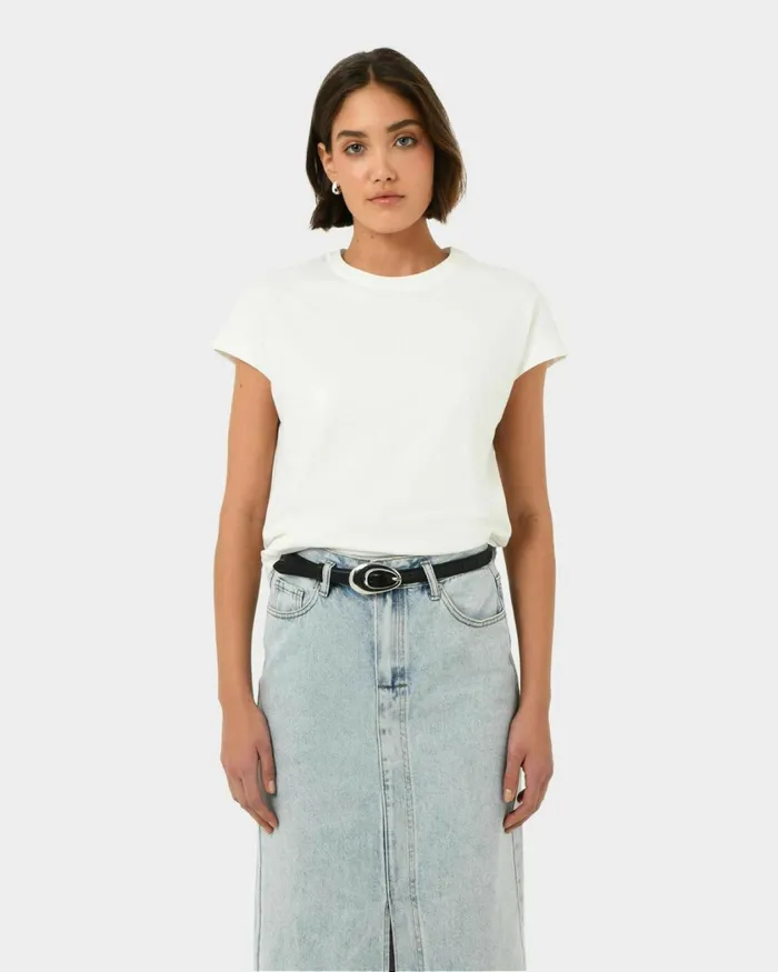 Forcast Sara Cotton Tee Tanivorymintblack Women TShirts and Tops