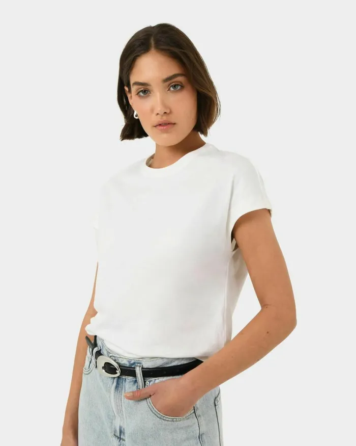 Forcast Sara Cotton Tee Tanivorymintblack Women TShirts and Tops