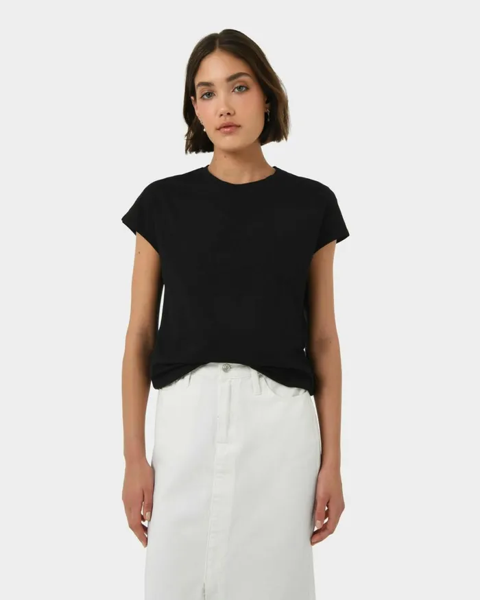 Forcast Sara Cotton Tee Tanivorymintblack Women TShirts and Tops