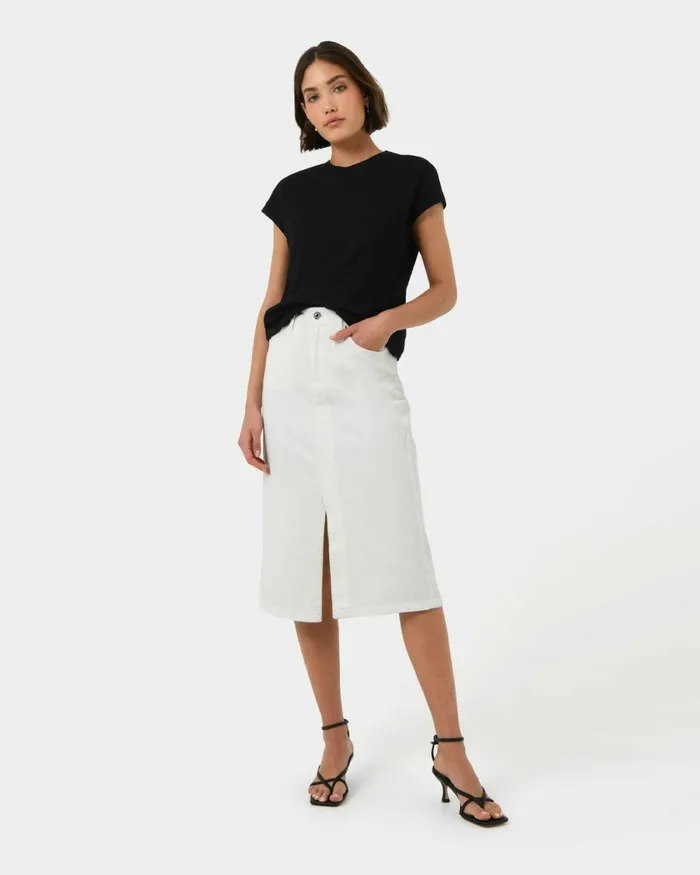 Forcast Sara Cotton Tee Tanivorymintblack Women TShirts and Tops