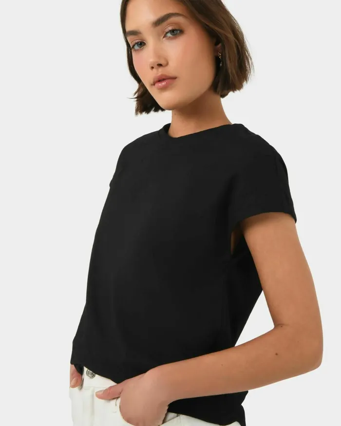 Forcast Sara Cotton Tee Tanivorymintblack Women TShirts and Tops