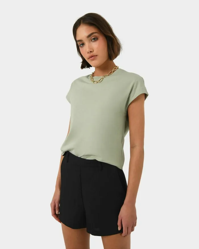 Forcast Sara Cotton Tee Tanivorymintblack Women TShirts and Tops