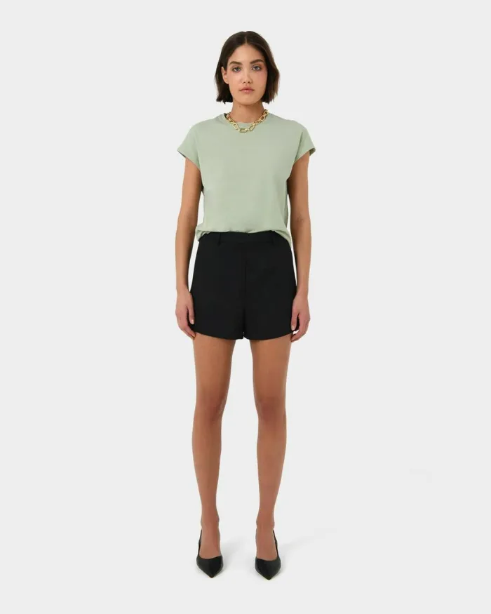 Forcast Sara Cotton Tee Tanivorymintblack Women TShirts and Tops