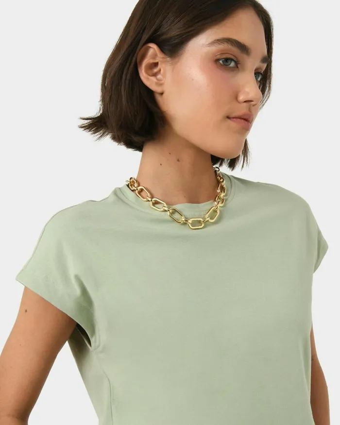 Forcast Sara Cotton Tee Tanivorymintblack Women TShirts and Tops