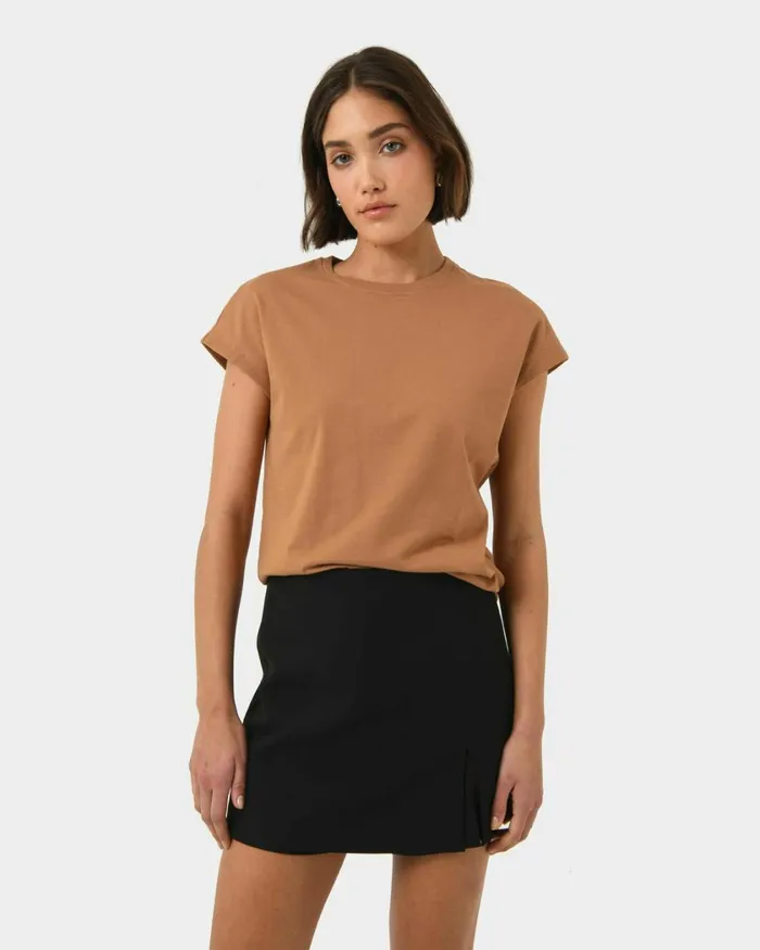 Forcast Sara Cotton Tee Tanivorymintblack Women TShirts and Tops