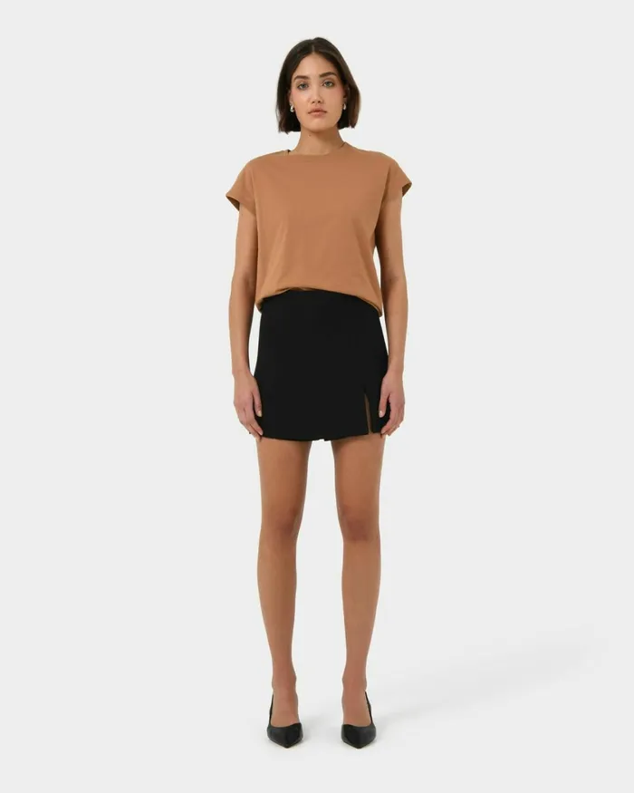 Forcast Sara Cotton Tee Tanivorymintblack Women TShirts and Tops