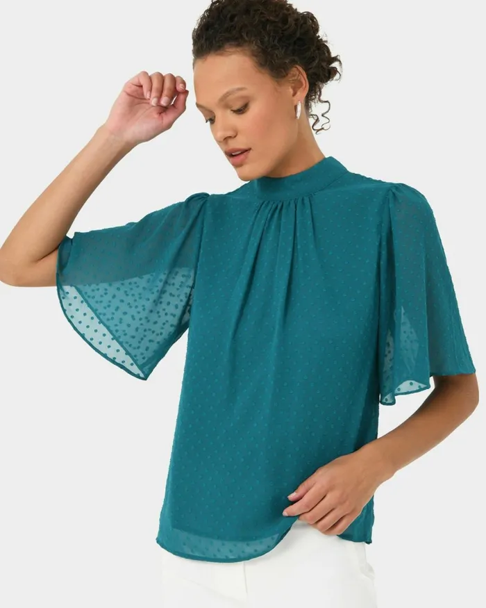 Forcast Savina Bell Sleeve Top Teal Women TShirts and Tops