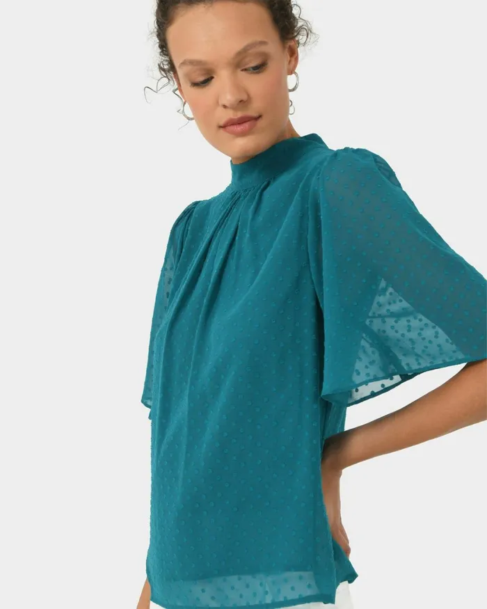 Forcast Savina Bell Sleeve Top Teal Women TShirts and Tops