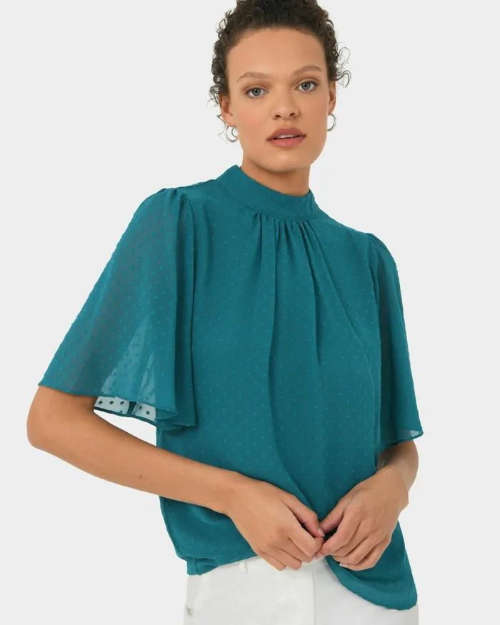 Forcast Savina Bell Sleeve Top Teal Women TShirts and Tops