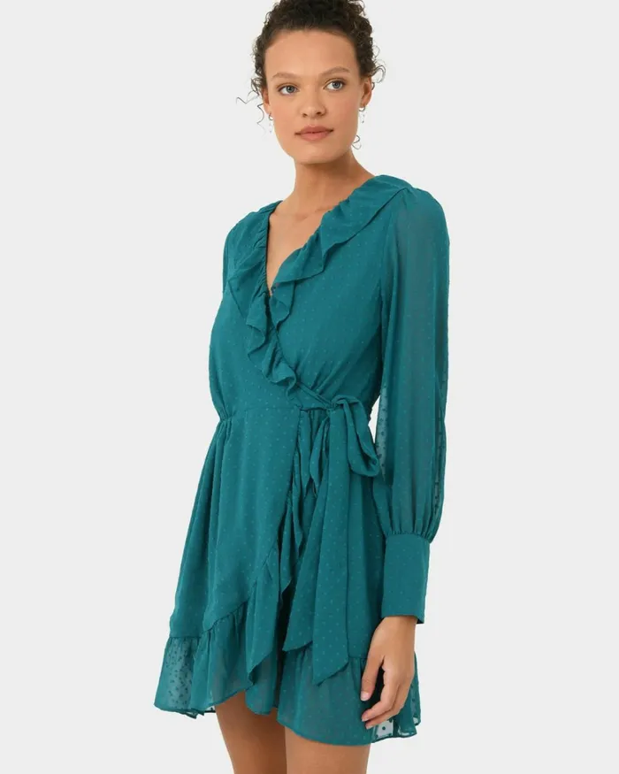 Forcast Savina Ruffle Mini Dress Deep Lavenderteal Women Mini Dresses