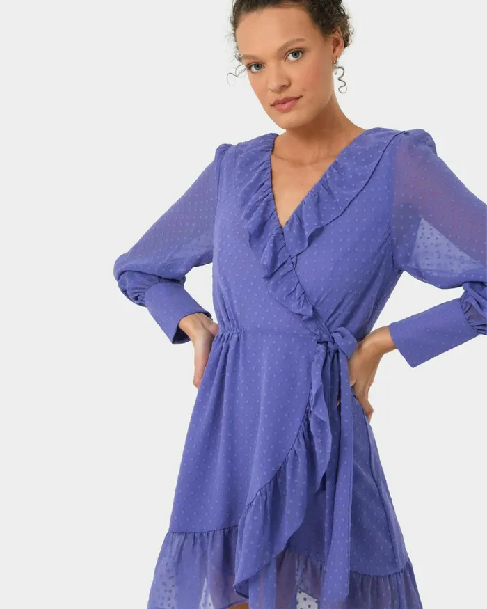 Forcast Savina Ruffle Mini Dress Deep Lavenderteal Women Mini Dresses
