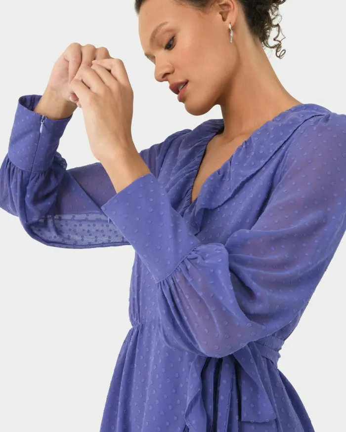 Forcast Savina Ruffle Mini Dress Deep Lavenderteal Women Mini Dresses