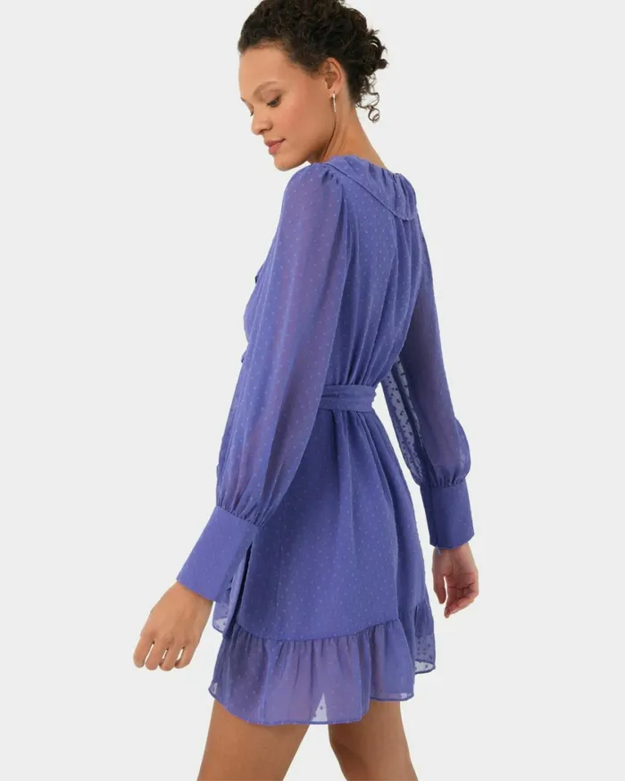 Forcast Savina Ruffle Mini Dress Deep Lavenderteal Women Mini Dresses