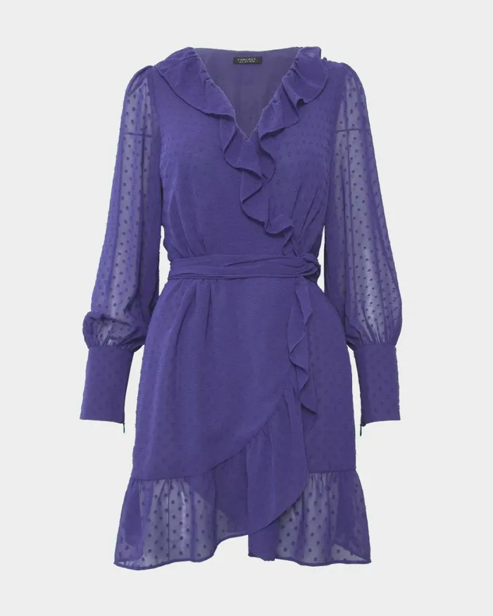 Forcast Savina Ruffle Mini Dress Deep Lavenderteal Women Mini Dresses