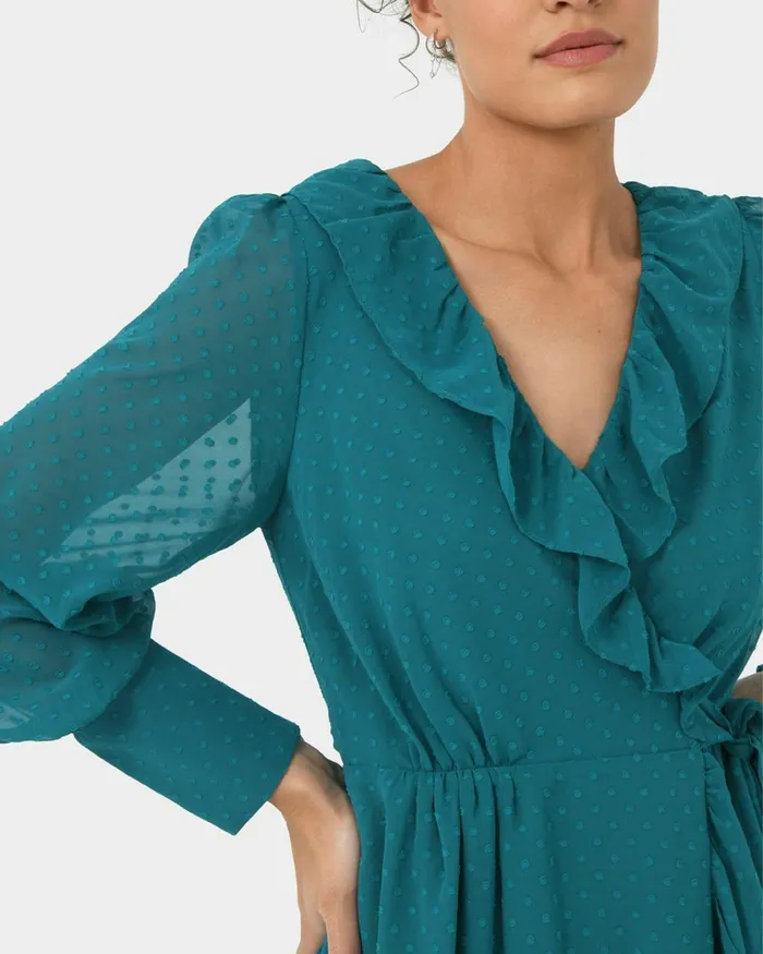 Forcast Savina Ruffle Mini Dress Deep Lavenderteal Women Mini Dresses