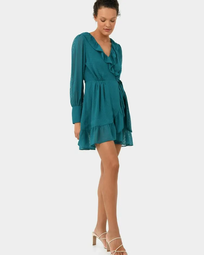 Forcast Savina Ruffle Mini Dress Deep Lavenderteal Women Mini Dresses