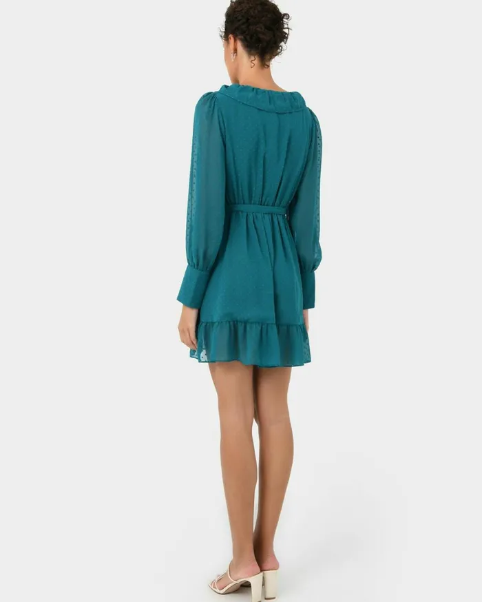 Forcast Savina Ruffle Mini Dress Deep Lavenderteal Women Mini Dresses