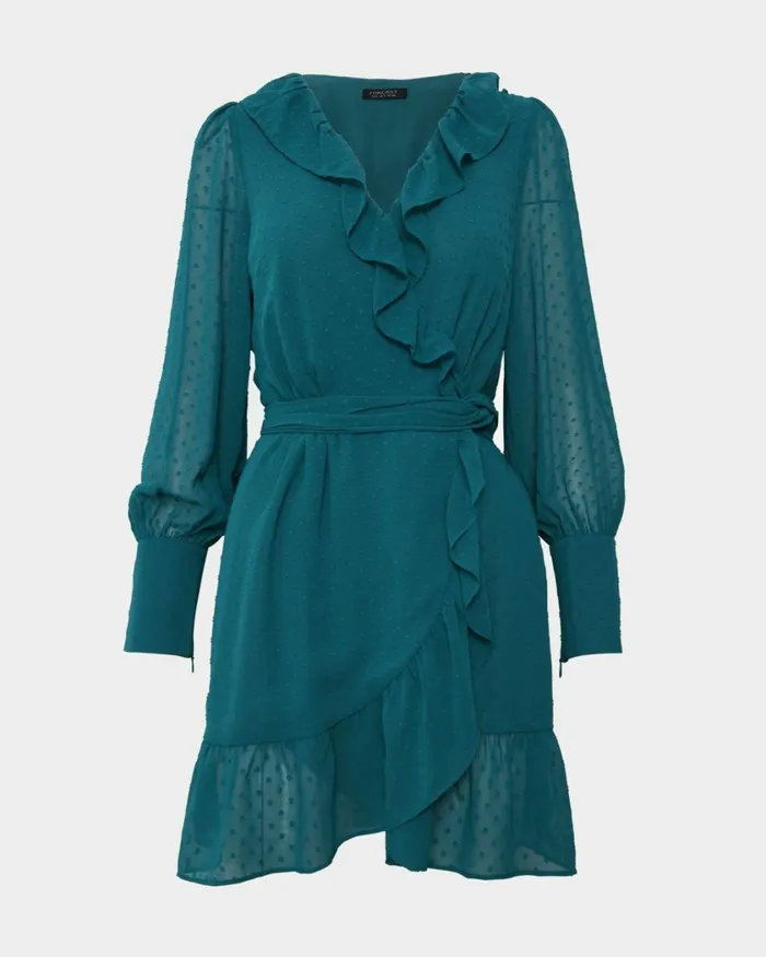 Forcast Savina Ruffle Mini Dress Deep Lavenderteal Women Mini Dresses