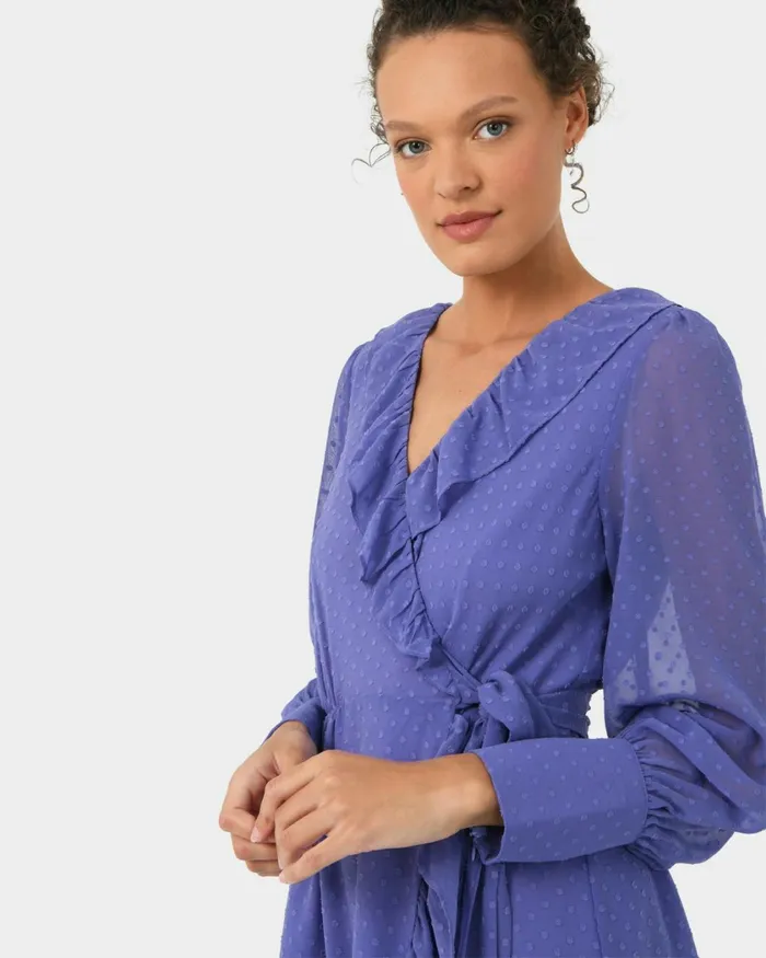 Forcast Savina Ruffle Mini Dress Deep Lavenderteal Women Mini Dresses