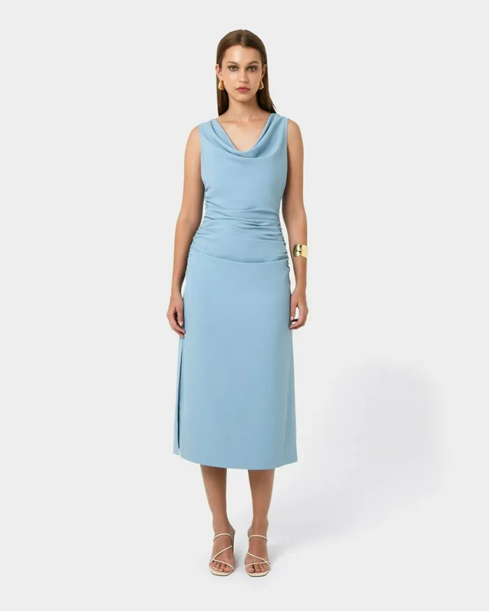 Forcast Serena Cowl Neck Dress Dusk Blueblack Women Midi Dresses