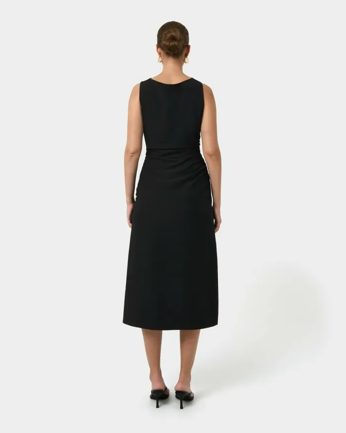 Forcast Serena Cowl Neck Dress Dusk Blueblack Women Midi Dresses