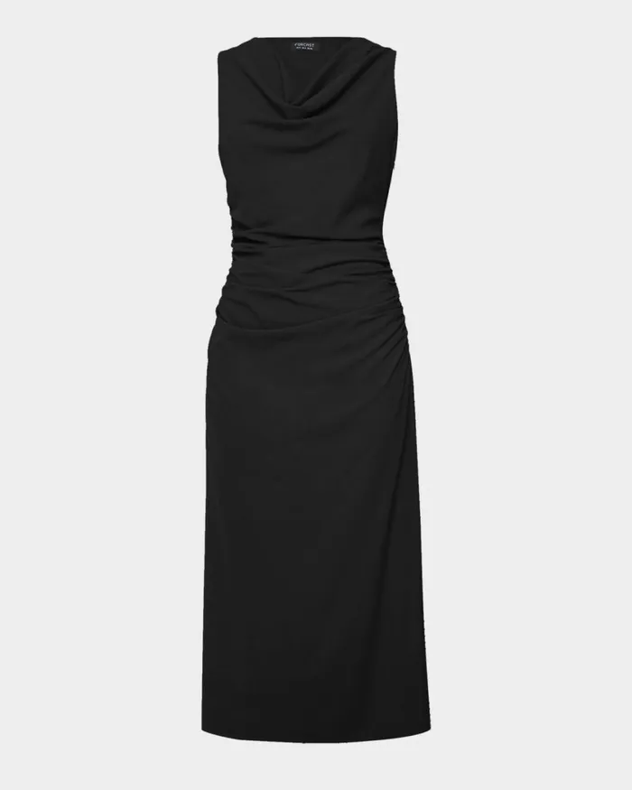 Forcast Serena Cowl Neck Dress Dusk Blueblack Women Midi Dresses