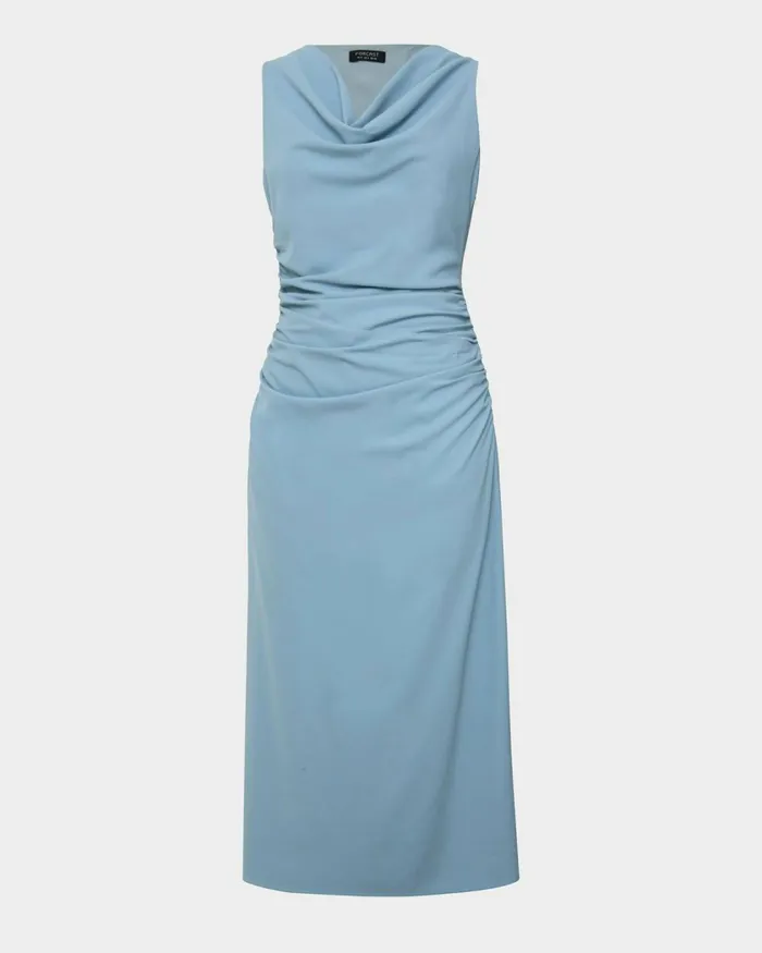 Forcast Serena Cowl Neck Dress Dusk Blueblack Women Midi Dresses