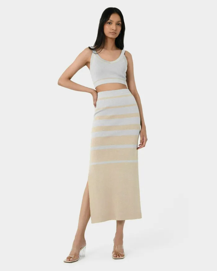Forcast Shay Lurex Knit Skirt Multi Women Midi and Maxi Skirts