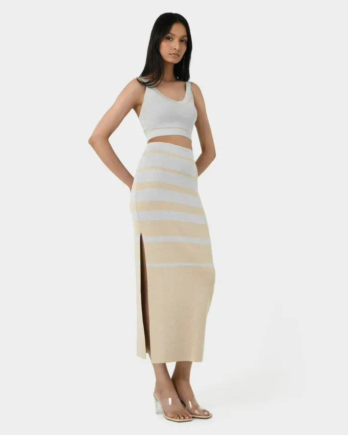 Forcast Shay Lurex Knit Skirt Multi Women Midi and Maxi Skirts