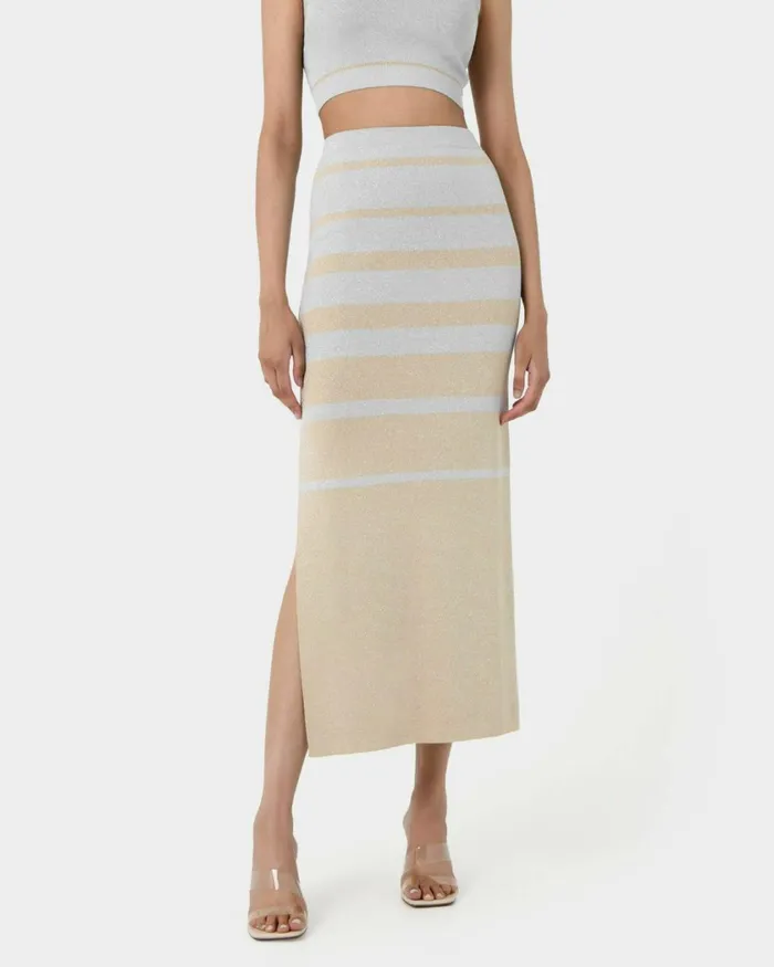 Forcast Shay Lurex Knit Skirt Multi Women Midi and Maxi Skirts