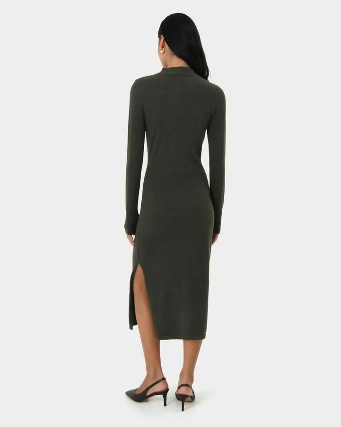 Forcast Simone Wool Knit Dress Dark Khaki Women Midi Dresses