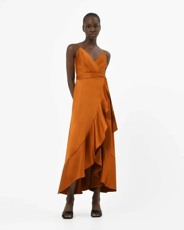 Forcast Sirocco Ruffles Strappy Dress Copper Women Wedding Guest Dresses